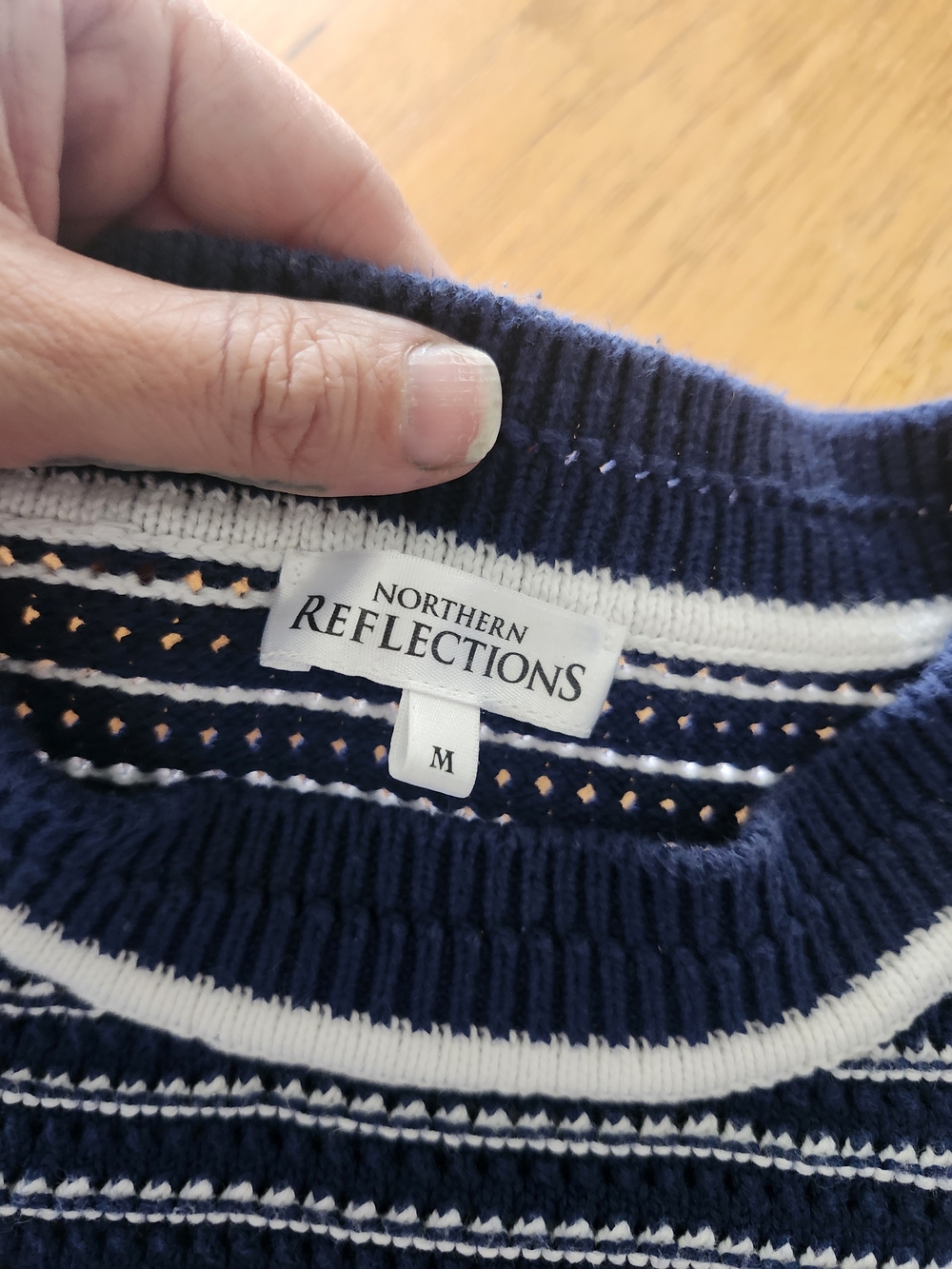 Northern Reflections Navy & White Striped Cotton Crewneck | Medium Classic - Picture 5 of 6